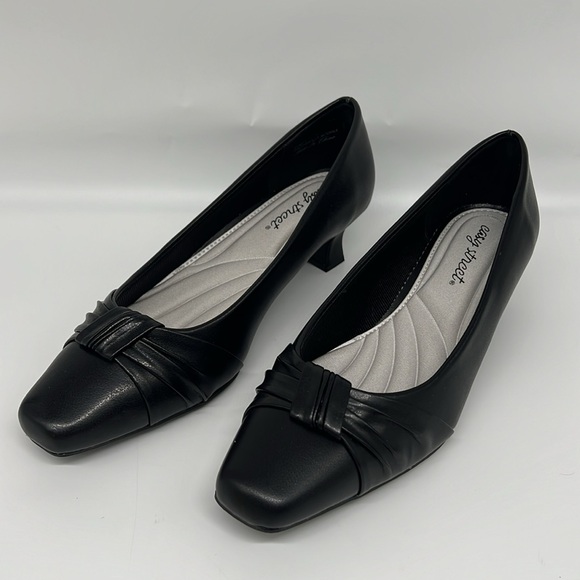 Easy Street Black Waive Pumps Hourglass Block Kitten Heel Ruched‎ Square Toe 7.5 - Picture 1 of 16